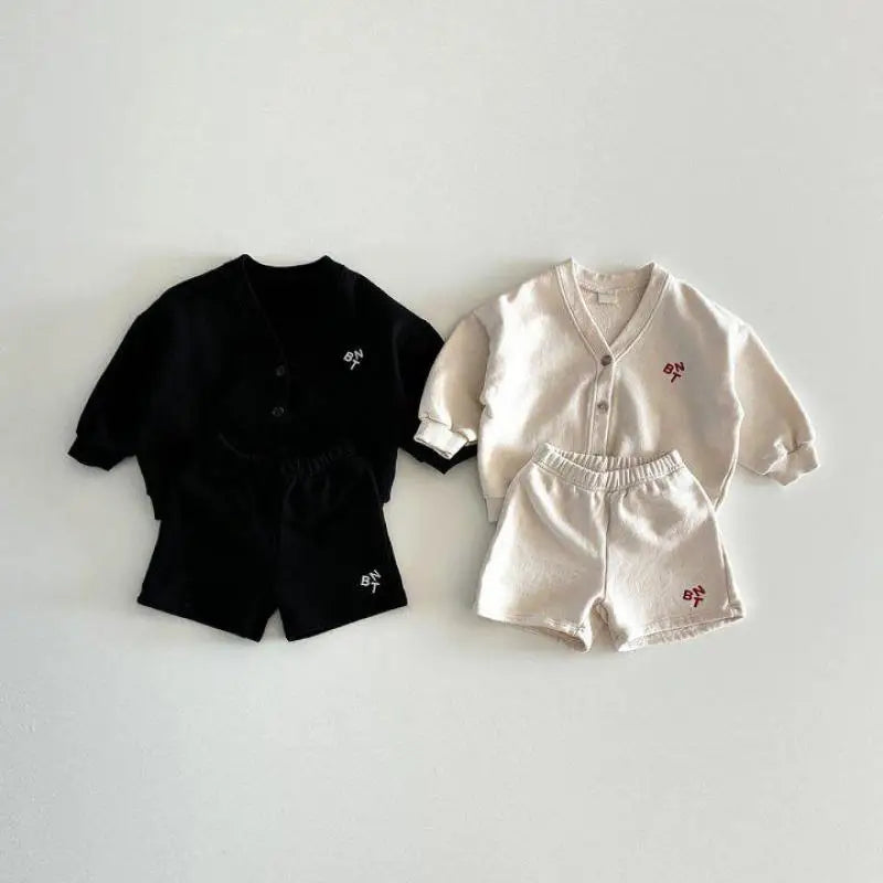 2024 Spring New Baby Long Sleeve Clothes Set Infant Girl Cotton Letter Cardigan + Shorts 2pcs Suit Toddler Boys Casual Outfits - GSINAS.com