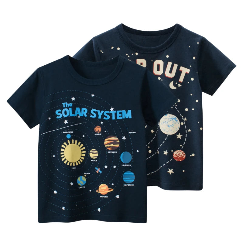 2024 New Toddler Kid Baby Boys Girls Clothes Summer Cotton T Shirt Short Sleeve Cartoon Space Children Top Infant Outfit - GSINAS.com