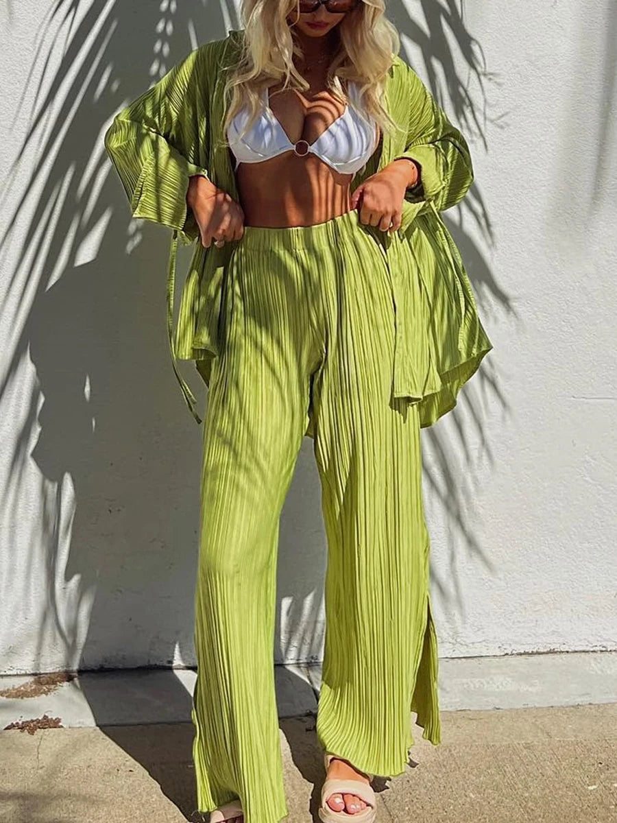 Two-piece Pleated Pants Suits Casual Chic