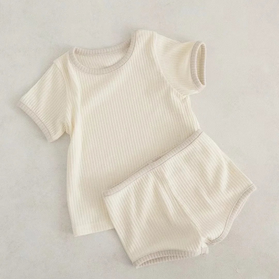 2024 Summer New Baby Short Sleeve Clothes Set Infant Boy Girl Solid T Shirts + Shorts 2pcs Suit Kids Cotton Breathable Outfits - GSINAS.com