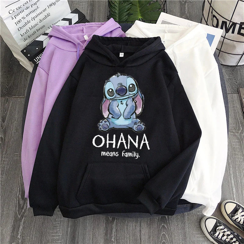 Disney Stitch Hoodies Women Harajuku Pullovers Cute Casual Tops O-Neck