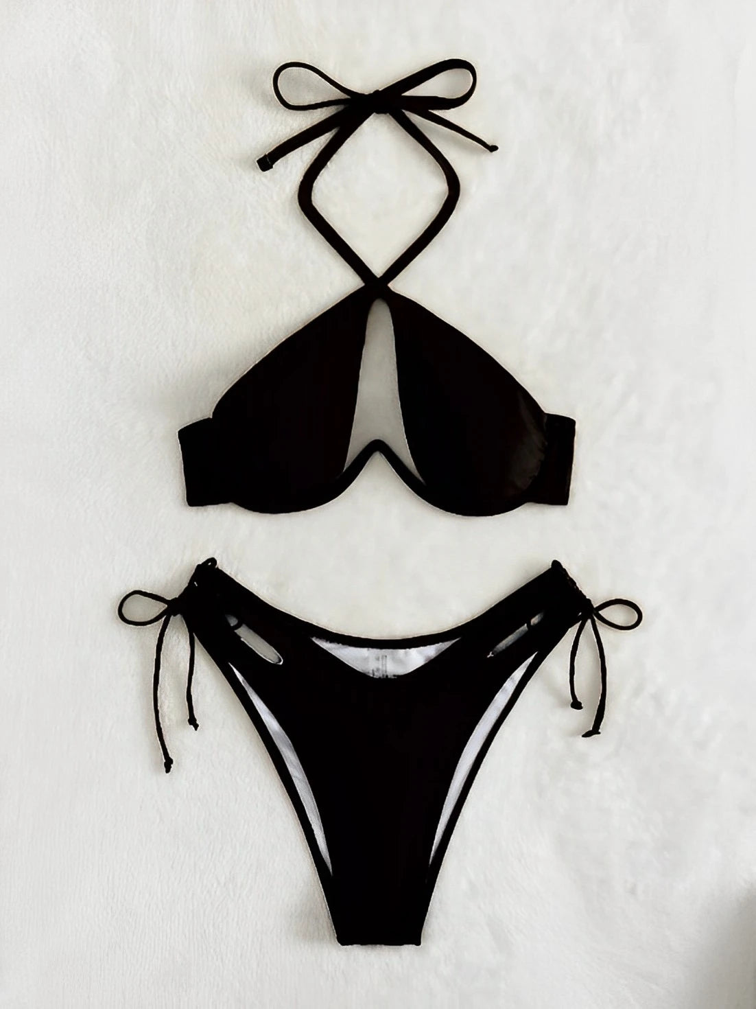 Cut Out Push Up Bikini Set - Halter Solid Swimsuit for Women's Beachwear. - GSINAS.com