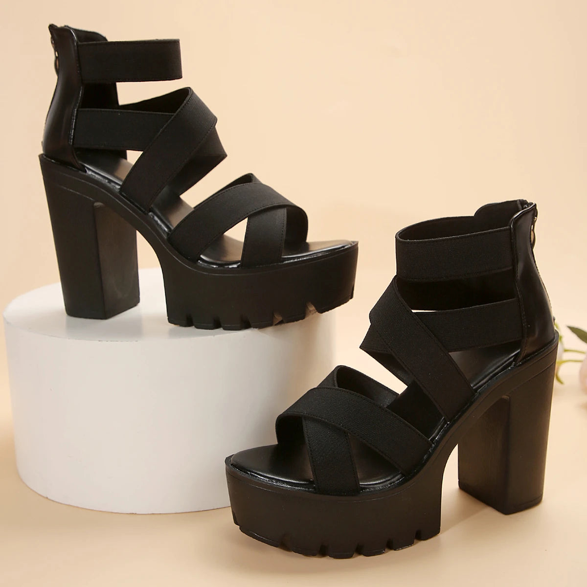 Summer Black Platform Sexy High Heels Female Sandals Fashion Woman Chunky Heel Buckle Open Toe Flip Flops Pumps Women Sandals - GSINAS.com