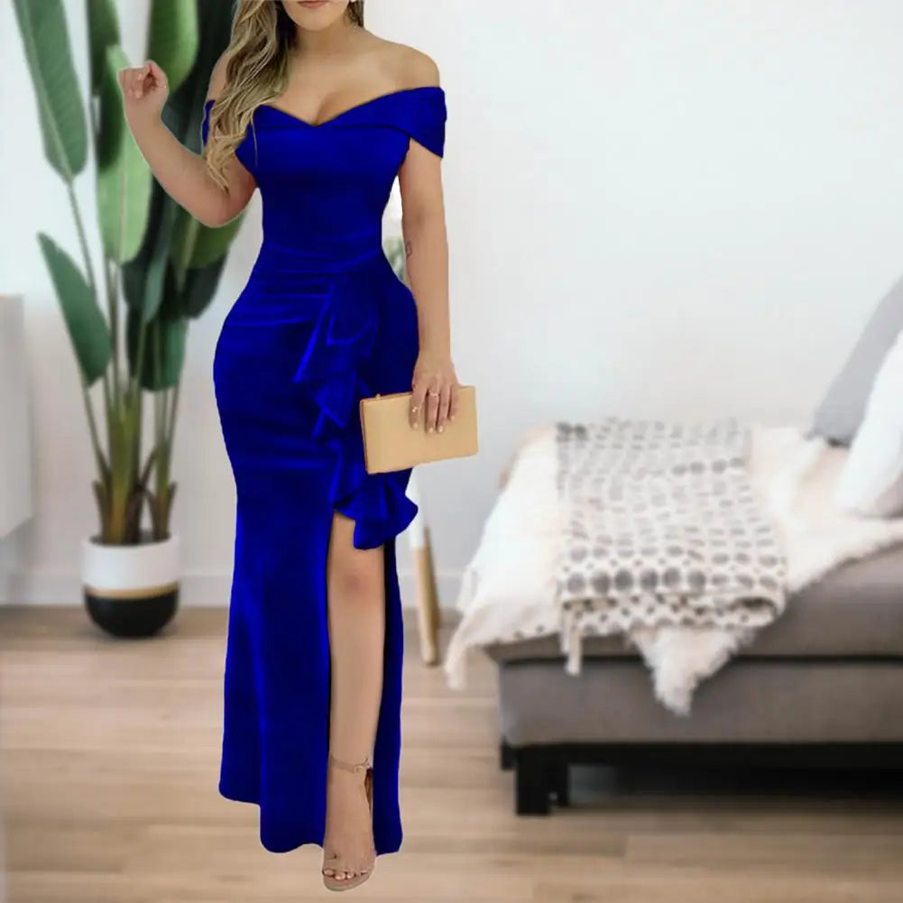 Sheath Dress Attractive Elegant Slit Dress Female Dress Pure Color Slit Formal Dresses for Banquet - GSINAS.com