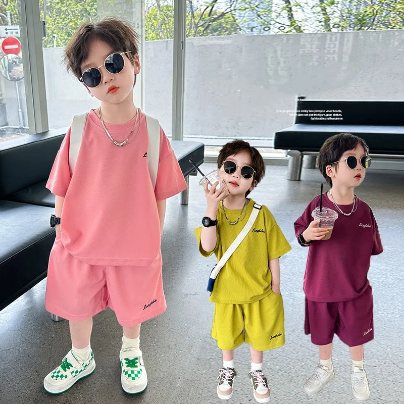 1 to 7 Years Boy' Summer Sets Cotton Baby Boys Clothes Loose Casual Sets Short T-Shirt Top + Short Pants 2PCS Tracksuit for Kids