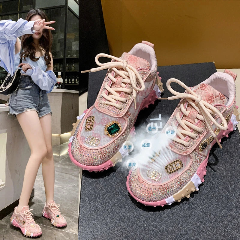 High Appearance Level High-end Thick-soled Rhinestones Foreign Air Comfortable Non-slip Breathable Wear-resistant Women's Shoes