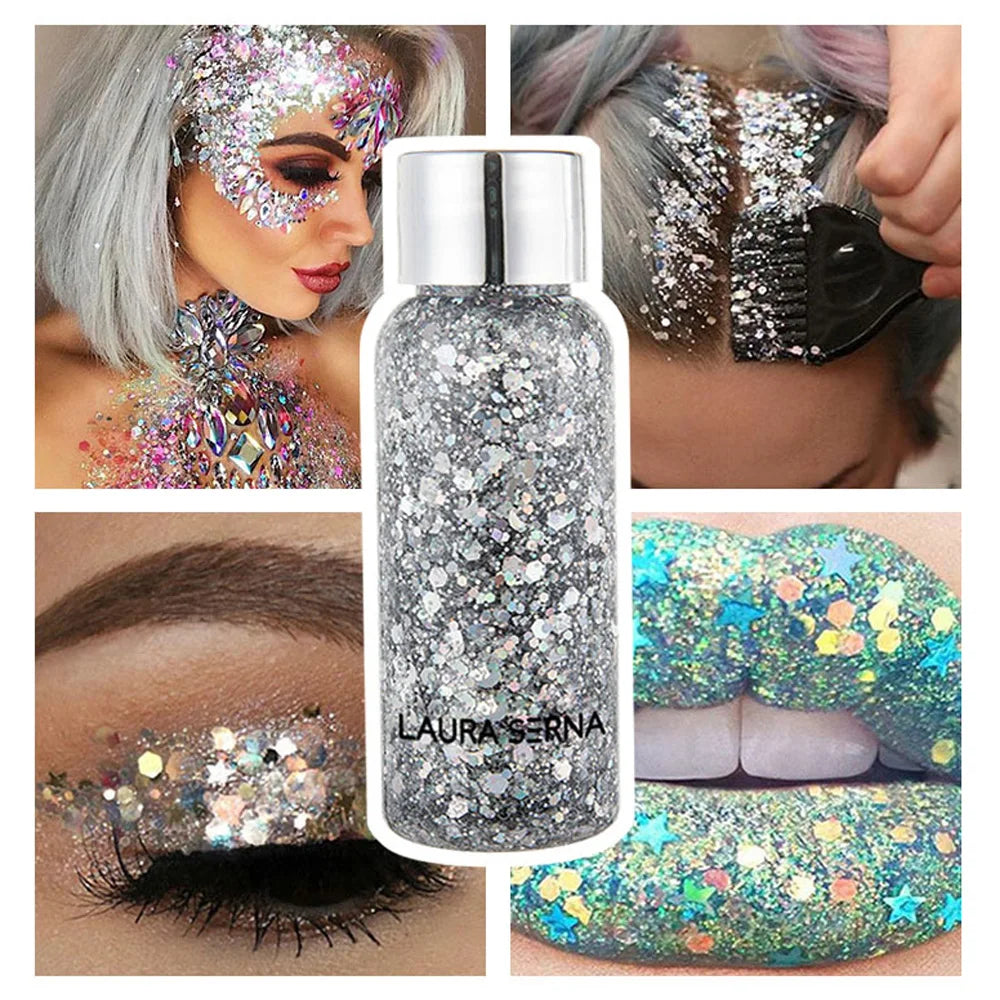 Festival Body Glitter Gel Face Eye Glitter Eyeshadow Holographic Cosmetic Laser Powder Chunky Nails Hair Glitter Bar Makeup - GSINAS.com