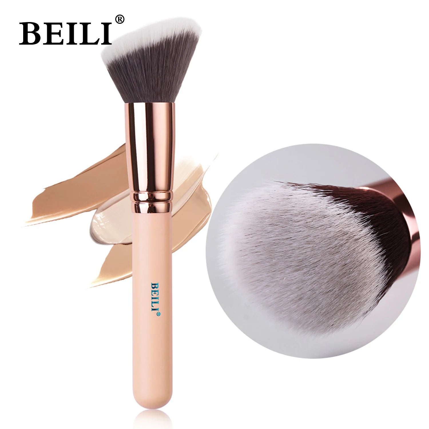 BEILI Foundation Makeup Brushes Powder Blush Contour Concealer Synthetic Hair Professional Single Black/Pink Face Makeup Brush - GSINAS.com