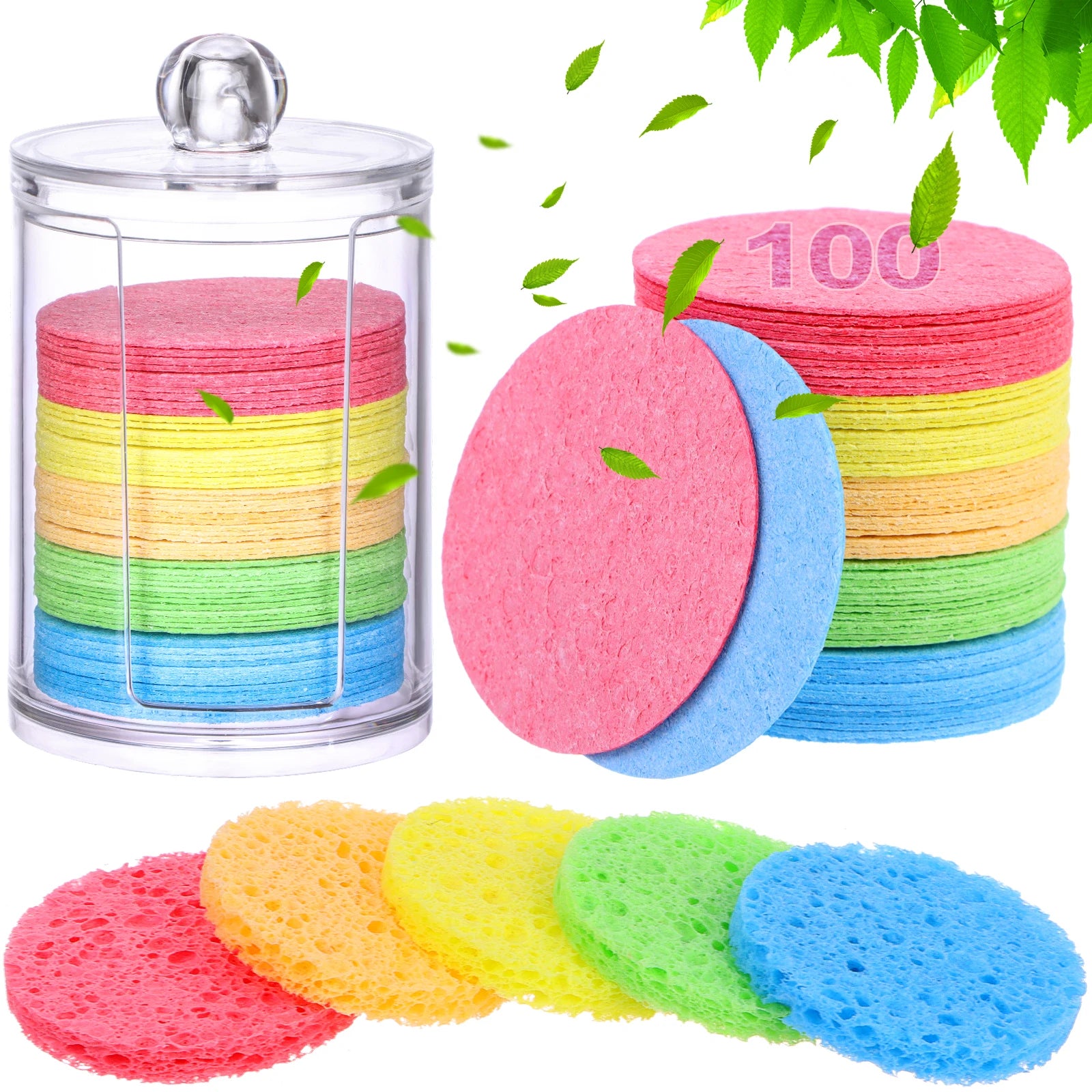 Natural Wood Pulp Sponge - 100PCS Compress Cosmetic Puff for Facial Washing and Makeup Remover - GSINAS.com