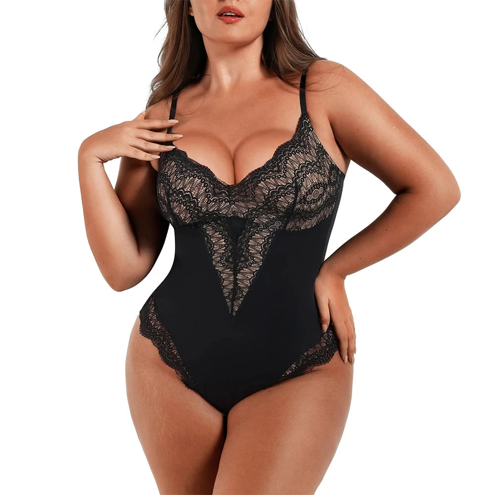 Lace Tummy Control Shapewear Bodysuit - Fajas Colombianas Backless V Neck Tank Top for Slimming Underwear.