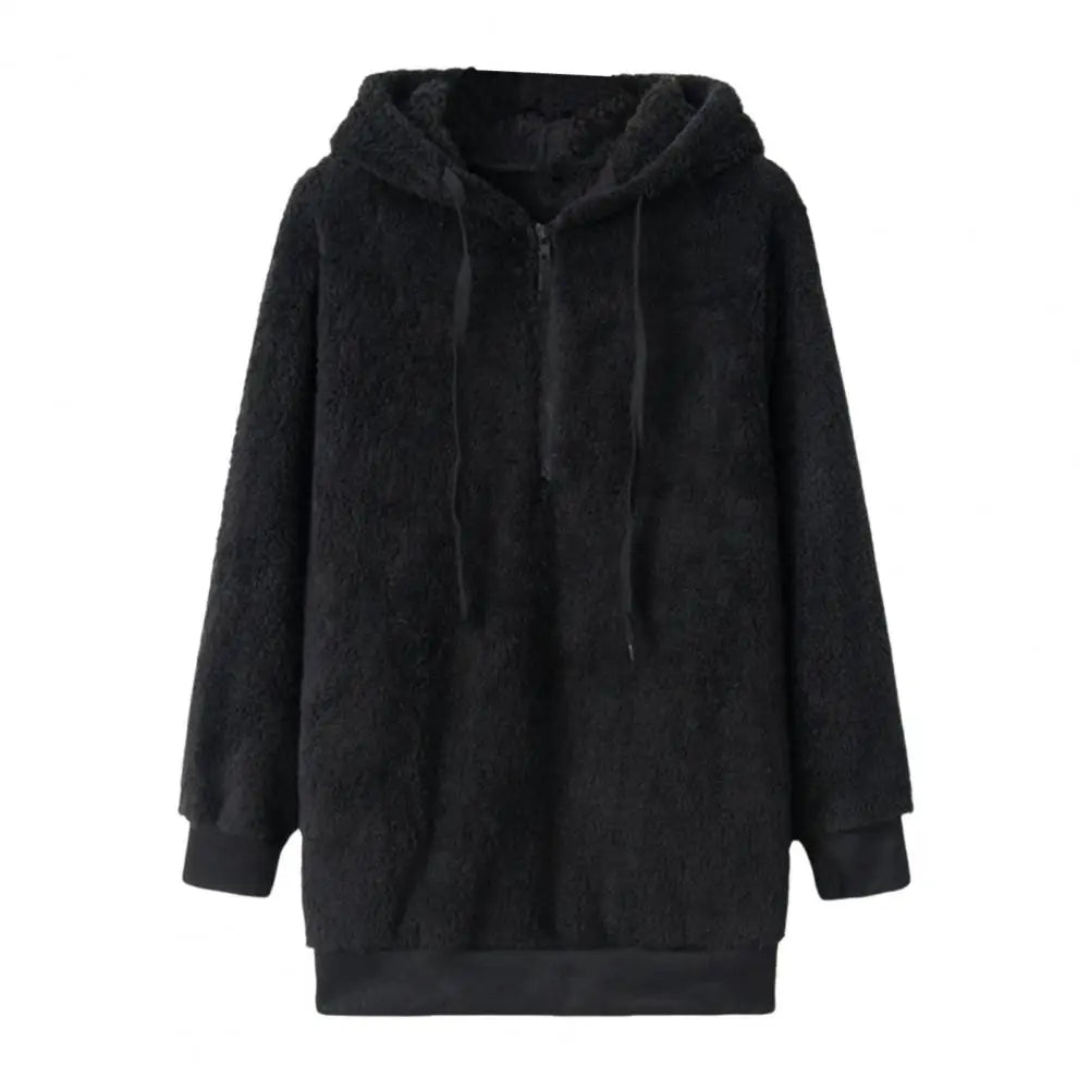 Women's solid color hoodie with cozy sherpa fleece lining