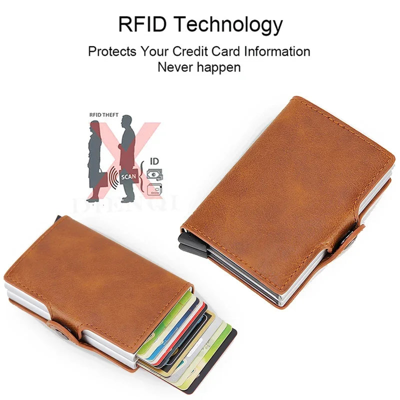 Rfid Blocking Protection Men id Credit Card Holder Wallet Leather Metal Aluminum Business Bank Card Case CreditCard Cardholder - GSINAS.com