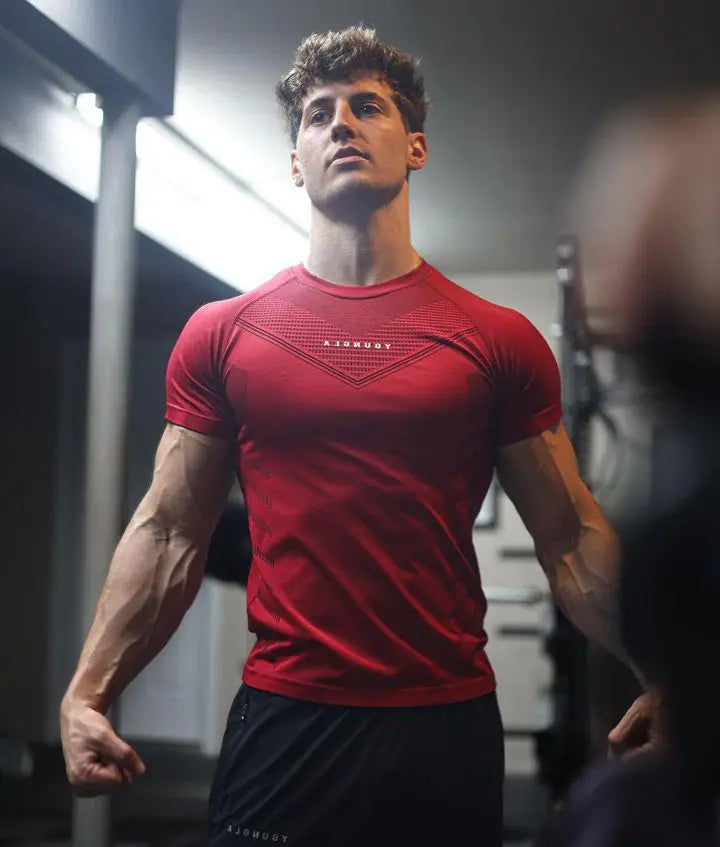 Gym Sports Fitness Training Clothes Men's T-shirts Quick breathable elastic tight clothing Basketball Training Short Sleeves