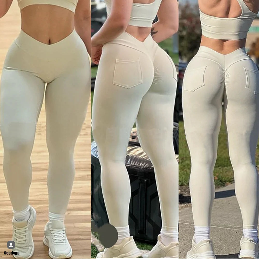 2024 V Waist Nylon Scrunch Yoga Pant Women Sport Legging Gym Squat Proof Fitness Pant Hip Lift Workout Shorts Tights Active Wear - GSINAS.com