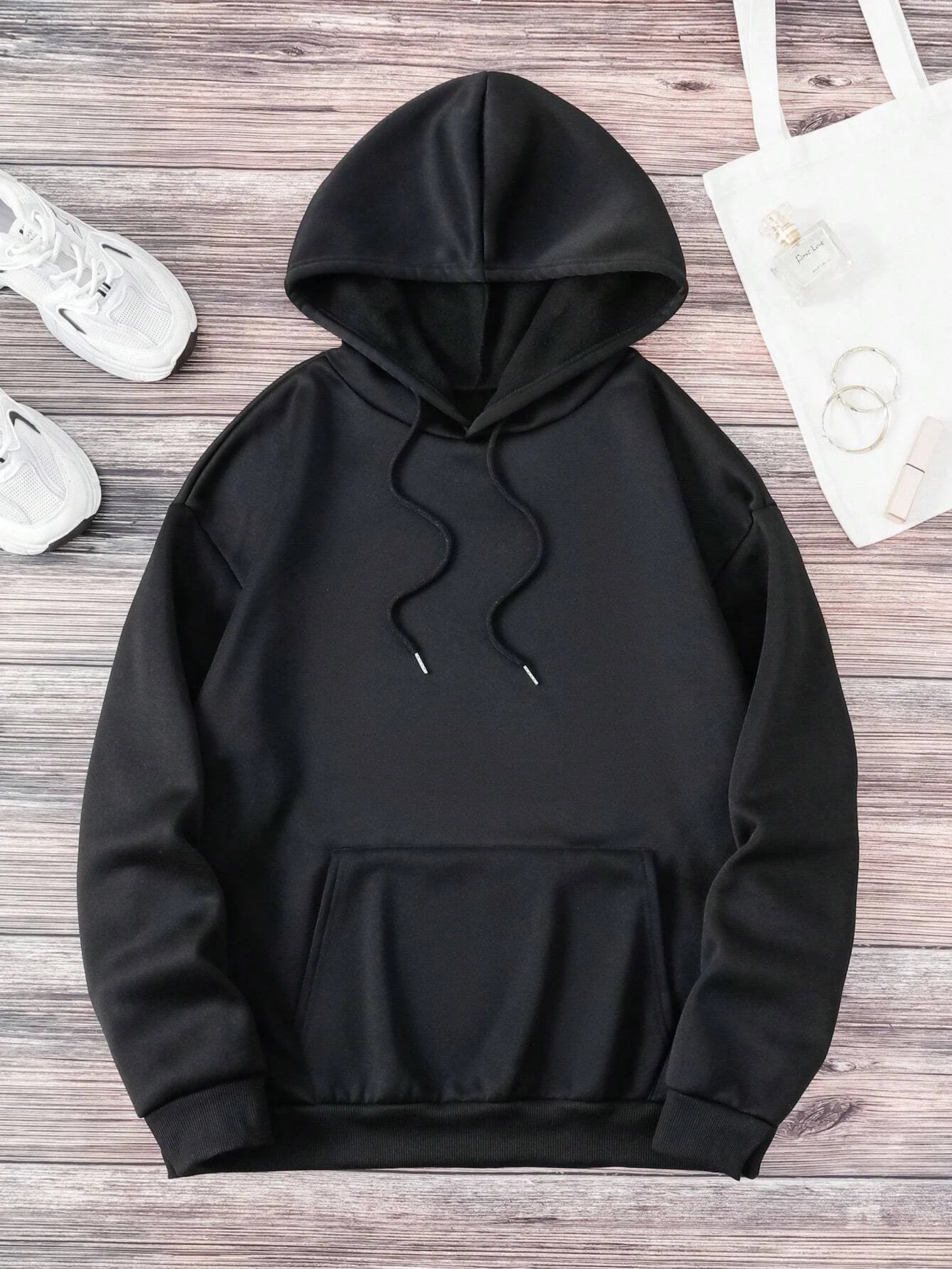 New versatile black letter print solid color women's hooded sports shirt street  outdoor casual loose and breathable pullover14 - GSINAS.com