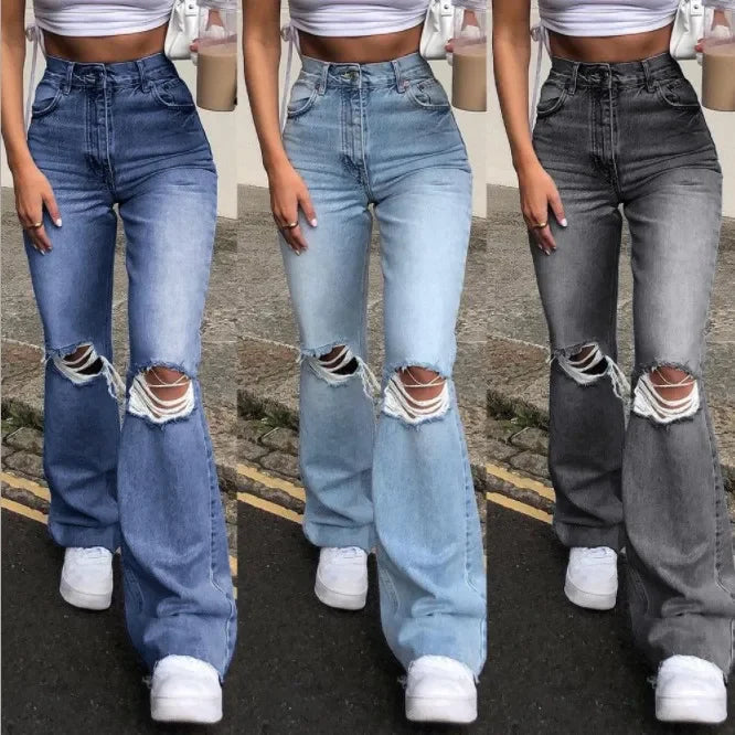 New Fashion Casual Ripped High-waisted  Pants Jeans