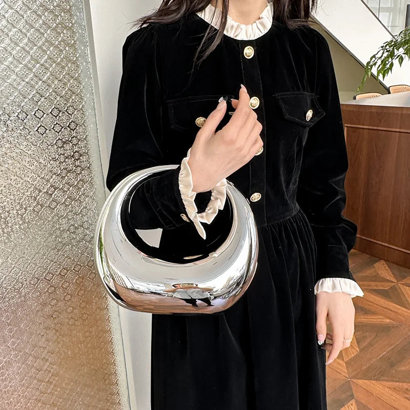 Golden Evening Handbag For Women PVC Wrist Bag Dinner Party Wedding Round Handle Clutch Purse 2024 Luxury Designer Handbag - GSINAS.com