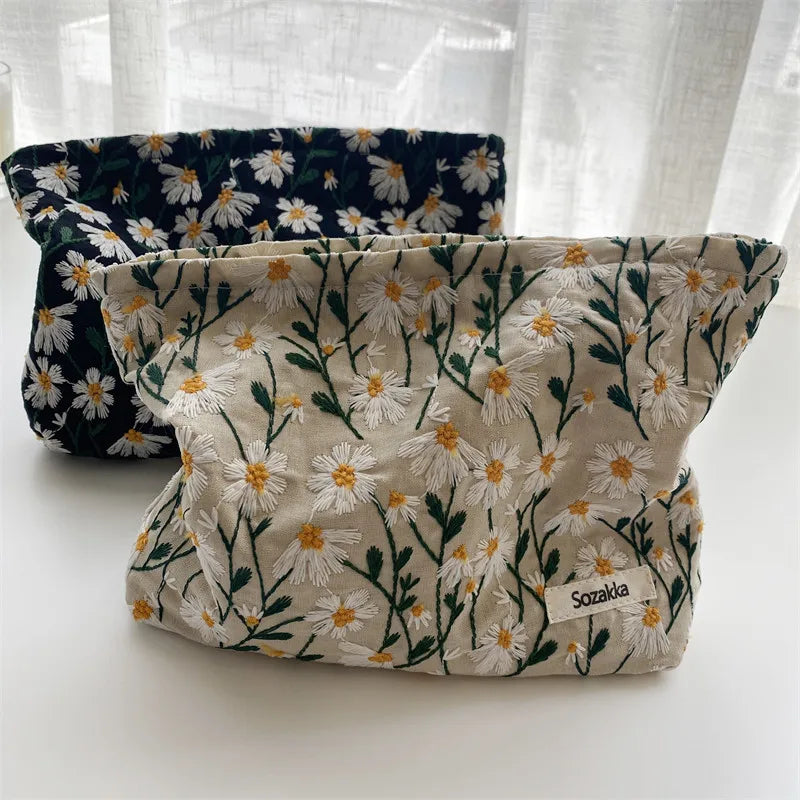 Flower Printed Women Cosmetic Bag Pencil Case Travel Necesserie Floral Cute Makeup Lipsticks Make Up Brushes Storage Bag Pouch - GSINAS.com