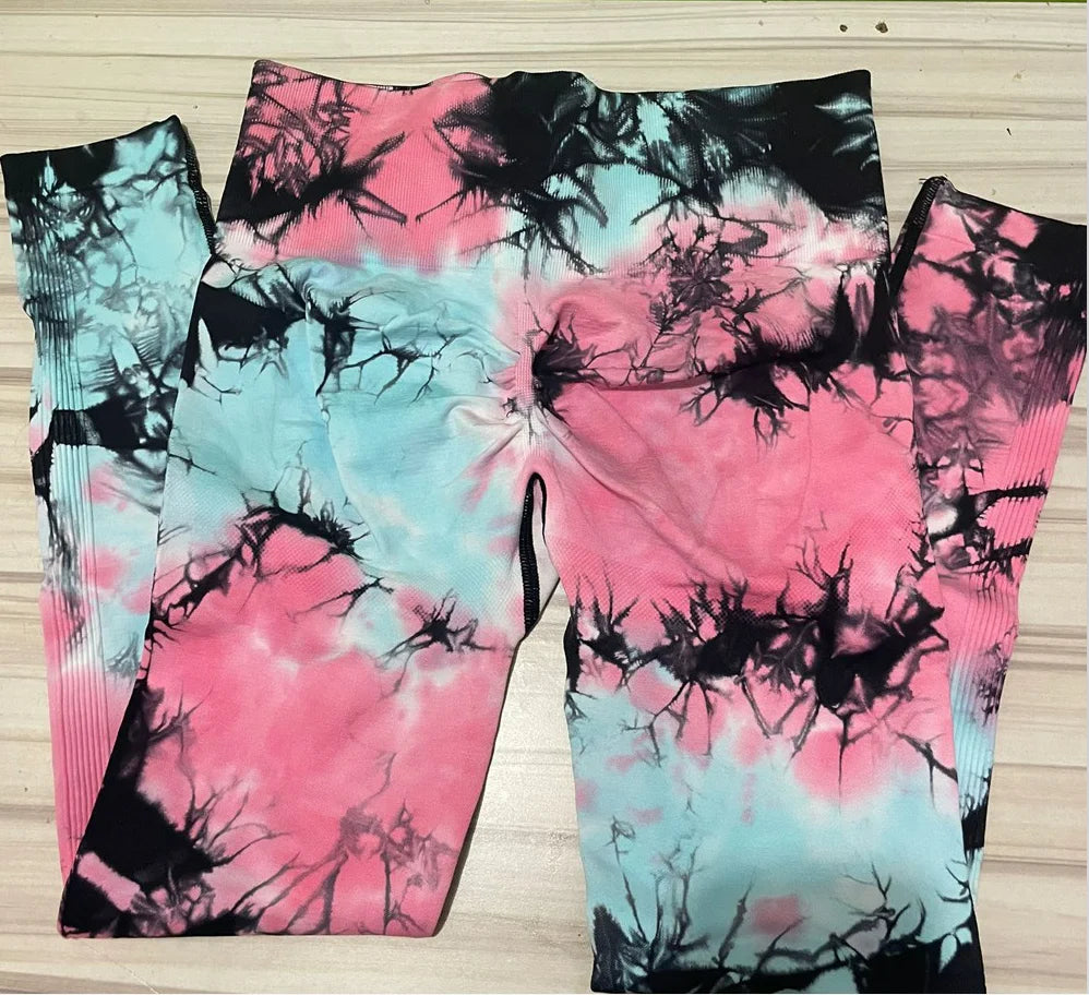 Tie Dye Seamless Leggings Push Up Butt Workout Leggings Slim High Waist Tights Fitness Running Stretchy Yoga Pants - GSINAS.com