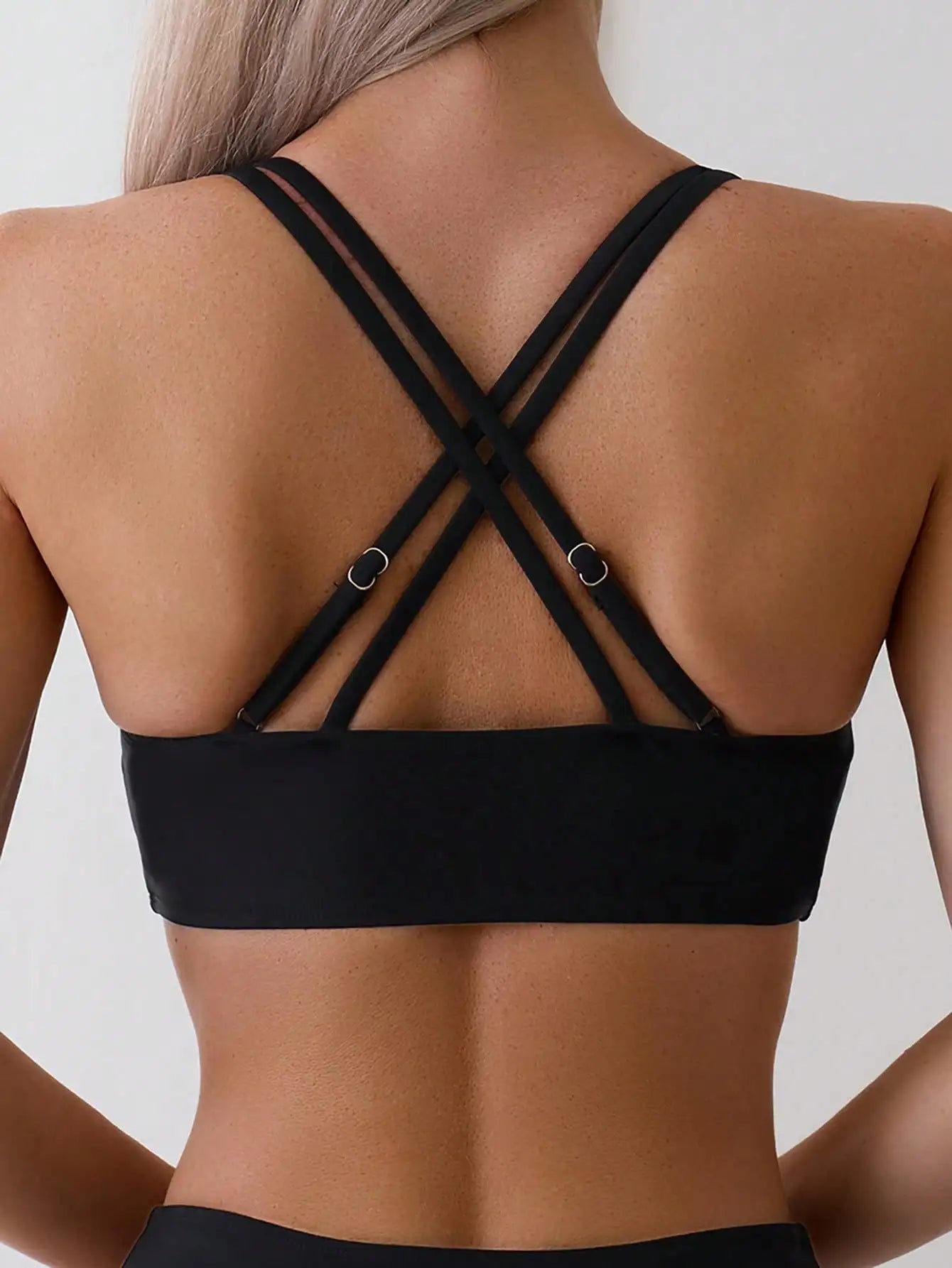 Women's new solid color bikini top with double shoulder straps, cross small design, adjustable shoulder straps, fashionable and - GSINAS.com