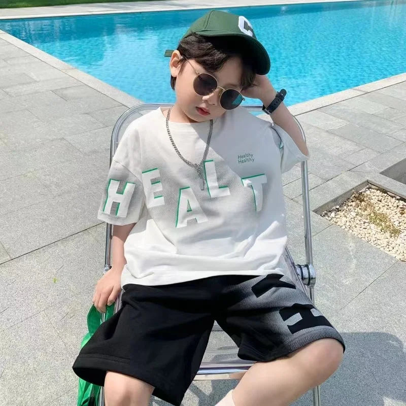 Boys Tracksuit Casual Kids Clothes 2 Piece Set Clothing Green Cool Boy T-shirt + Shorts Summer Clothing Boys Children's Wear New - GSINAS.com