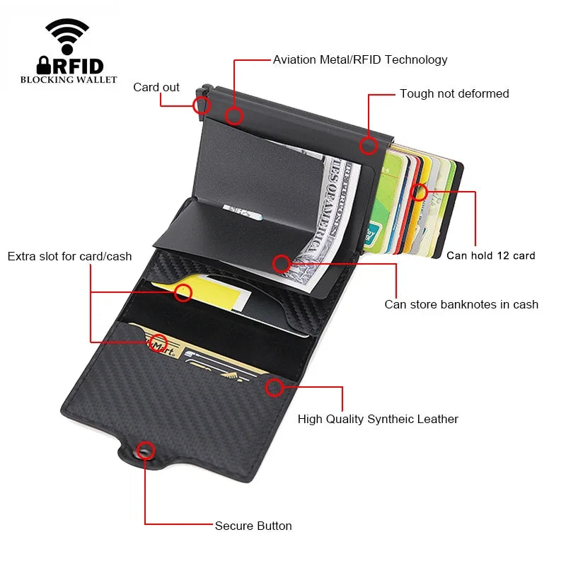 Rfid Blocking Protection Men id Credit Card Holder Wallet Leather Metal Aluminum Business Bank Card Case CreditCard Cardholder - GSINAS.com