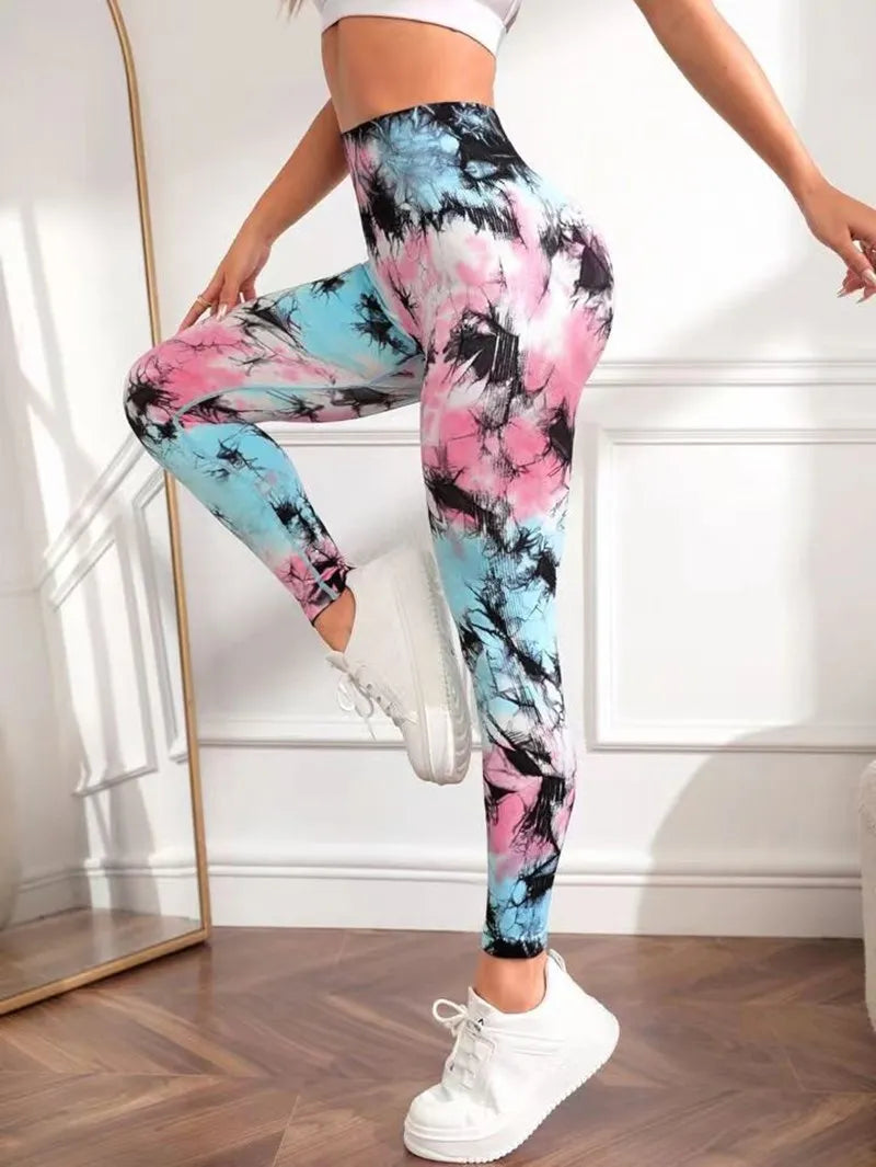 Tie Dye Seamless Leggings Push Up Butt Workout Leggings Slim High Waist Tights Fitness Running Stretchy Yoga Pants - GSINAS.com