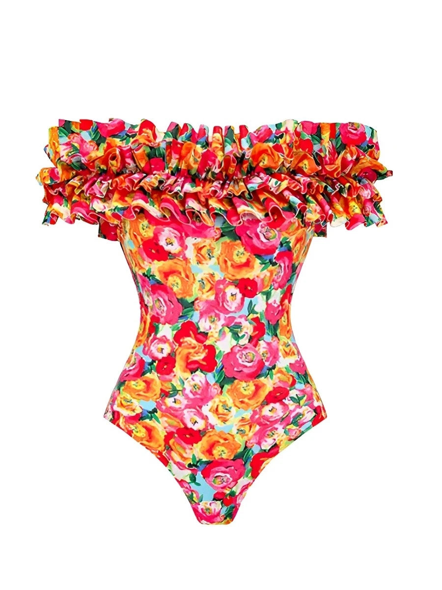 2024 Floral Strapless Monokini Women Swimsuit One Piece Sexy Swimwear Female Beachwear Bathers Bathing Swimming Swim Suit - GSINAS.com