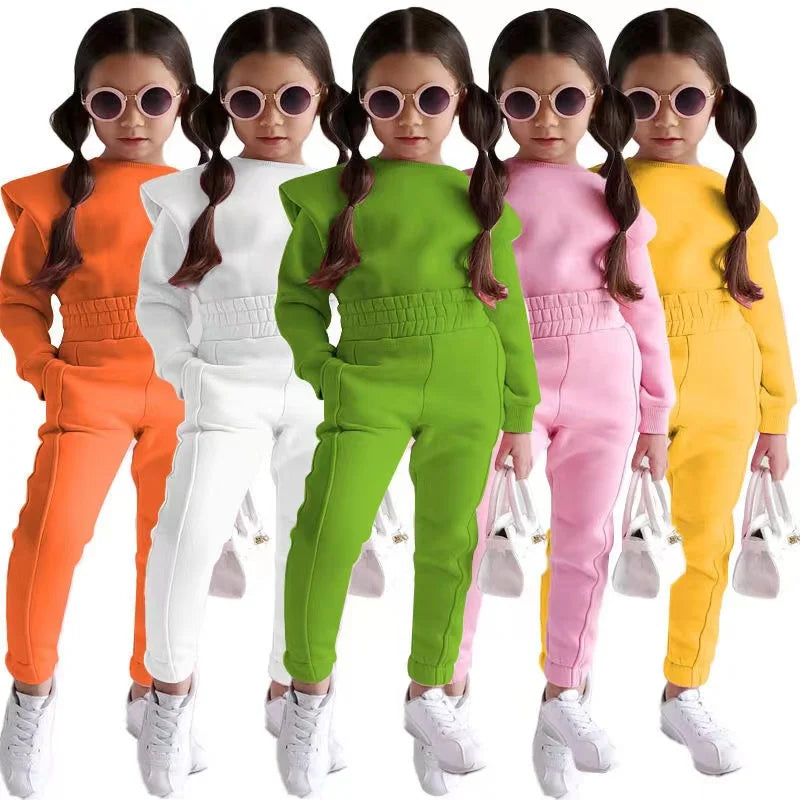 New Clothing For Girls Autumn And Winter Candy Color Fashion Long-sleeved Hoodie Pants Two-piece Set - GSINAS.com