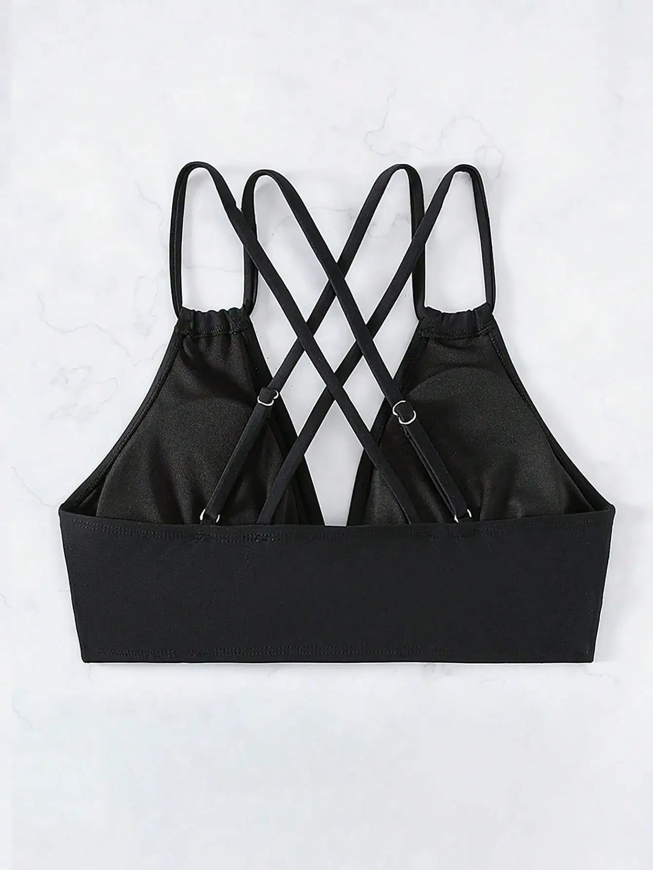 Women's new solid color bikini top with double shoulder straps, cross small design, adjustable shoulder straps, fashionable and - GSINAS.com