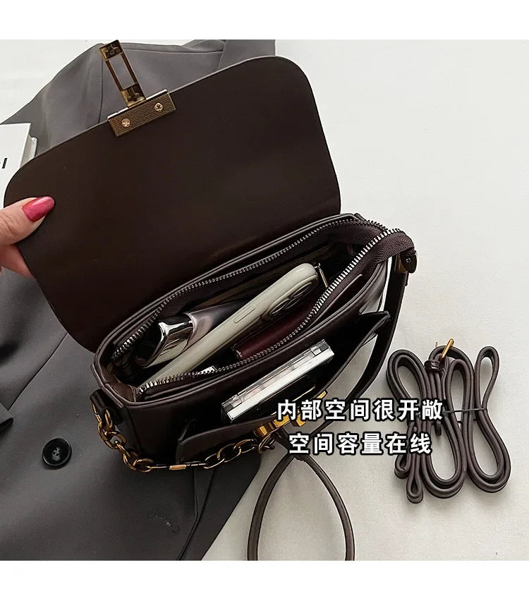 Luxury Women Brand Pu Leather Crossbody Bag Retro Chain Metal Letter Lock Flap Messenger Bag High Quality Shoulder Bag Tote - GSINAS.com