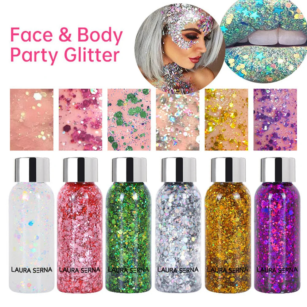 Festival Body Glitter Gel Face Eye Glitter Eyeshadow Holographic Cosmetic Laser Powder Chunky Nails Hair Glitter Bar Makeup - GSINAS.com