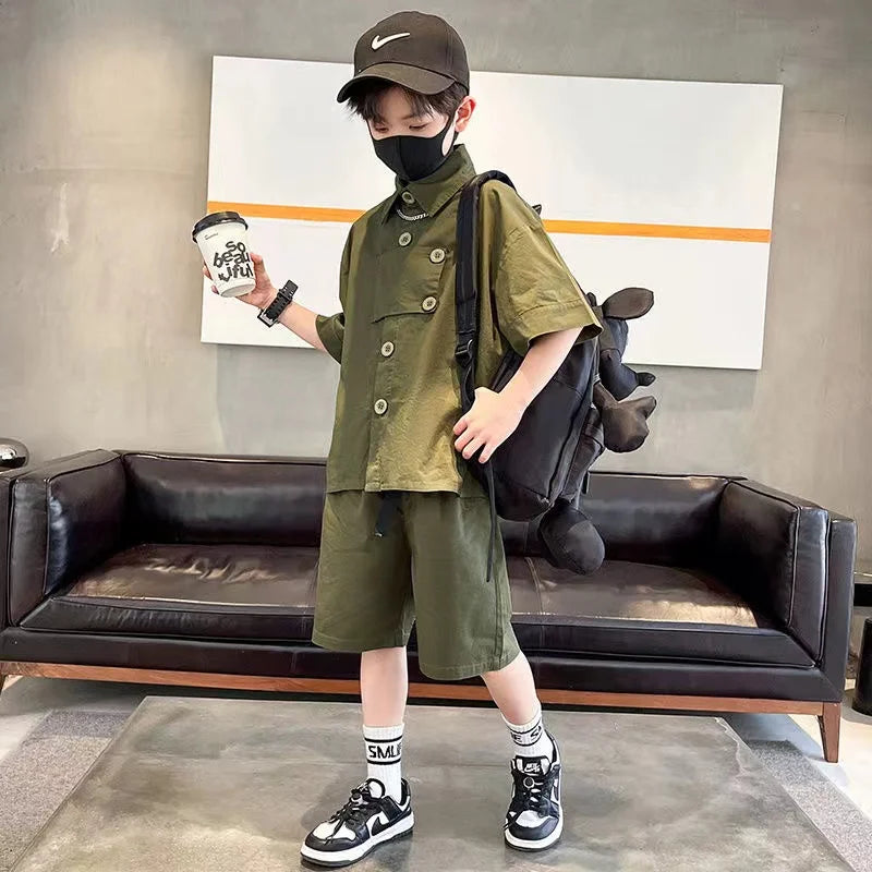 Tracksuit For Boy Sets For Children Boy Children Clothing 2024 New Boys' Summer Children's WearT-shirt+ shorts 2pcs - GSINAS.com