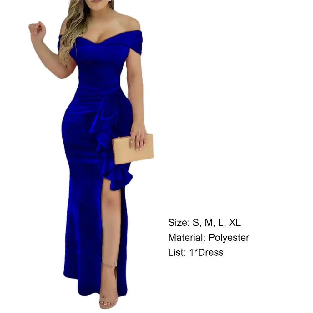 Sheath Dress Attractive Elegant Slit Dress Female Dress Pure Color Slit Formal Dresses for Banquet - GSINAS.com