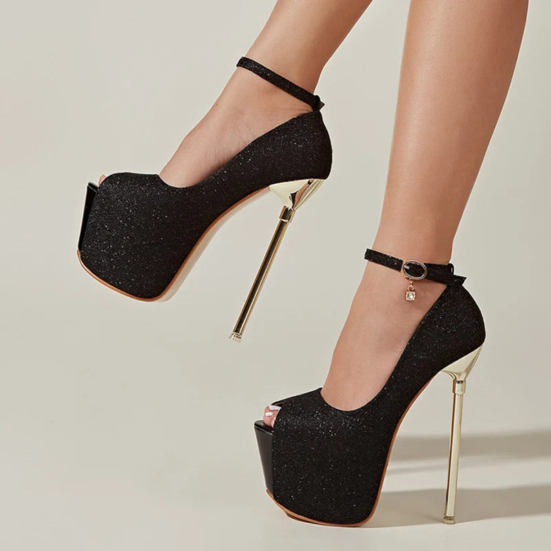 Liyke Sexy Nightclub Pole Dance Shoes 17CM Super Stiletto High Heels Ladies Fashion Peep Toe Buckle Strap Platform Pumps Women - GSINAS.com