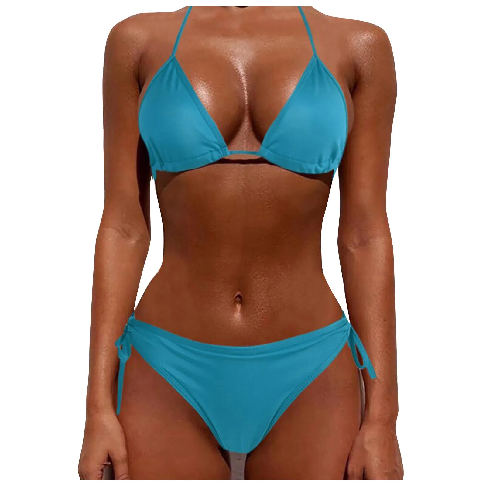 Women'S Split Bikini Set Fashion Classic Simple Solid Color Swimsuit Sexy Lace-Up Lightweight Thin Bikini Set Causal Beachwear - GSINAS.com