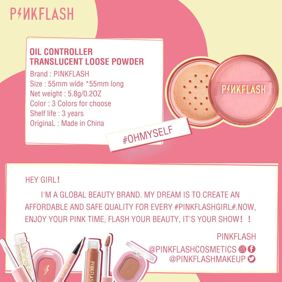 PINKFLASH 3 Colors Matte Loose Powder Waterproof Oil-control Matte Full Coverage Face Makeup Setting Finish Powder Cosmetics - GSINAS.com