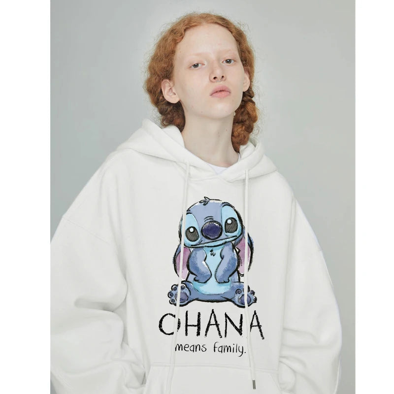 Disney Stitch Hoodies Women Harajuku Pullovers Cute Casual Tops O-Neck