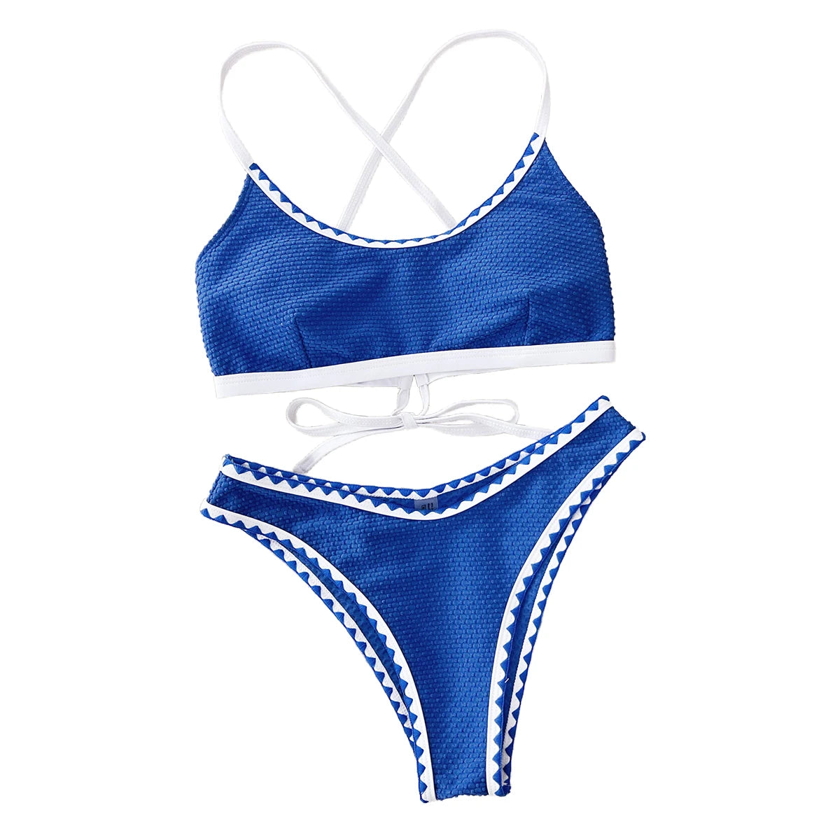 Blue White Block Color 2 Piece Swimsuit for Women,high Waist Bikini Set,sexy Suspender Backless Swimwear,2024 Summer Beachwear - GSINAS.com