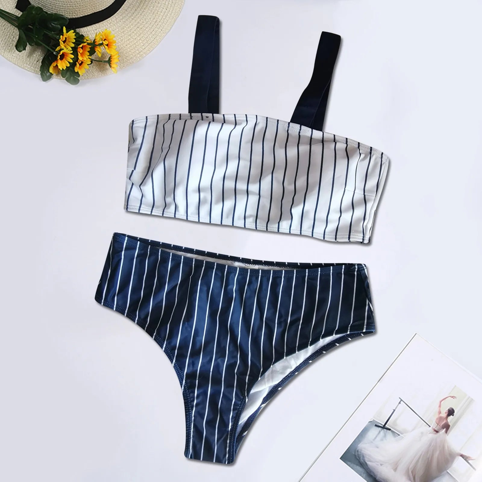 Bathing Suit For Womens Color Stripe Splicing Printed High Waist Split Biquinis Sexy Fashion Swimwears Tankinis Women'S Bikinis - GSINAS.com