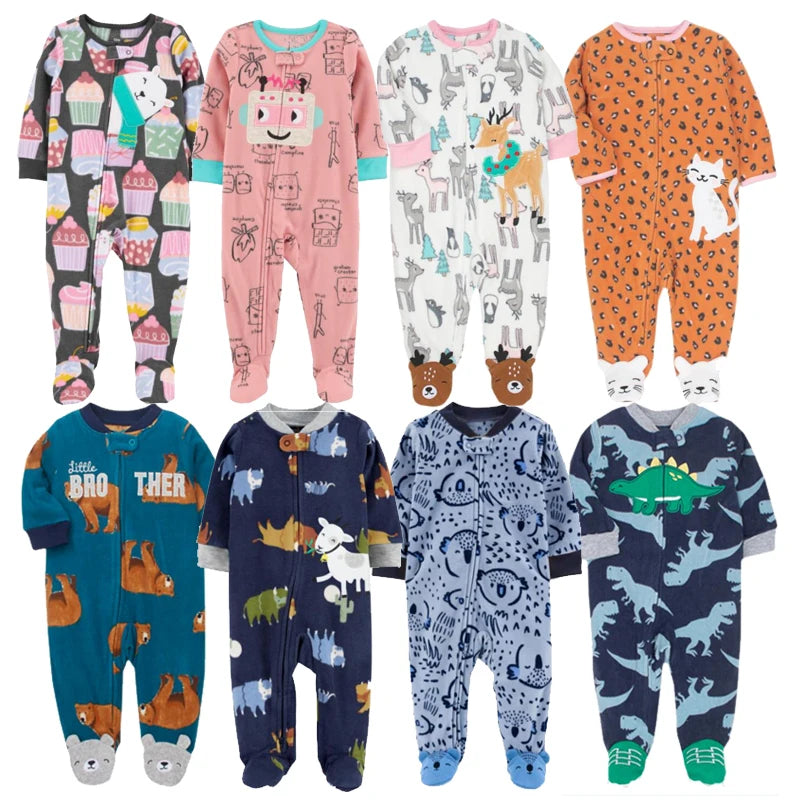 2024 New In Baby Pajamas Zipper Up Clothes Fleece Girls Romper Warm Winter Overalls Boys Outfits Infants Baby Clothes - GSINAS.com