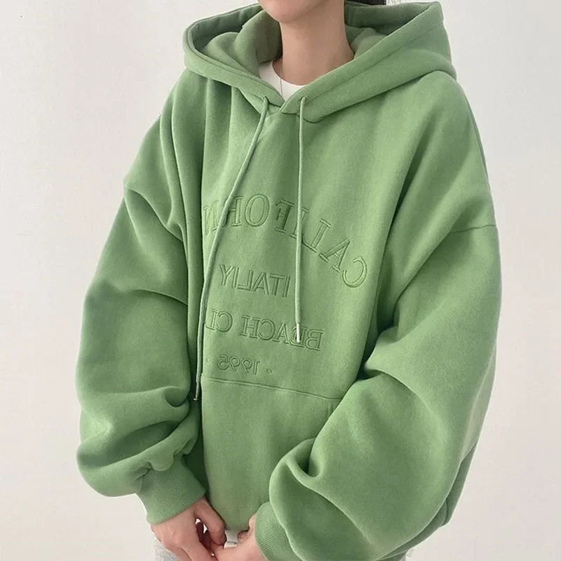 Women's Hooded Sweatshirt with Fleece, Loose Warm Top, Fashionable Sports Casual Pullover for Autumn and Winter