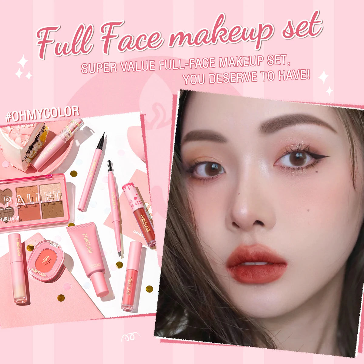 PINKFLASH 1 Anniversary Full Face Makeup Sets Liquid Concealer Foundation Beauty Lip Gloss Mascara Eyeliner Face Blush Cosmetic - GSINAS.com