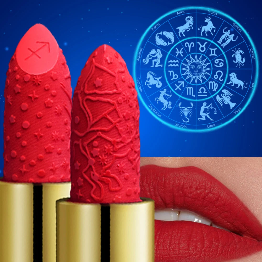 12 Constellations Matte Lipsticks Long Lasting Waterproof Not Fading Sexy Red Pink Velvet Nude Lipsticks Women Gift Cosmetics - GSINAS.com