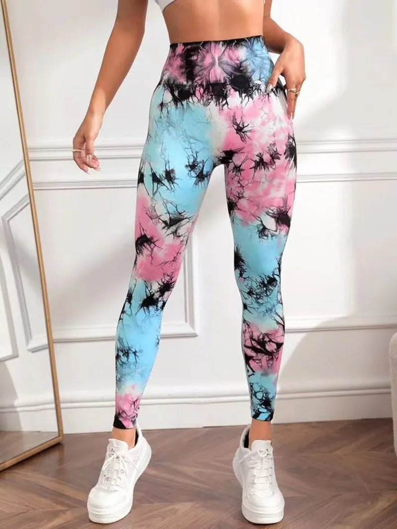 Tie Dye Seamless Leggings Push Up Butt Workout Leggings Slim High Waist Tights Fitness Running Stretchy Yoga Pants - GSINAS.com