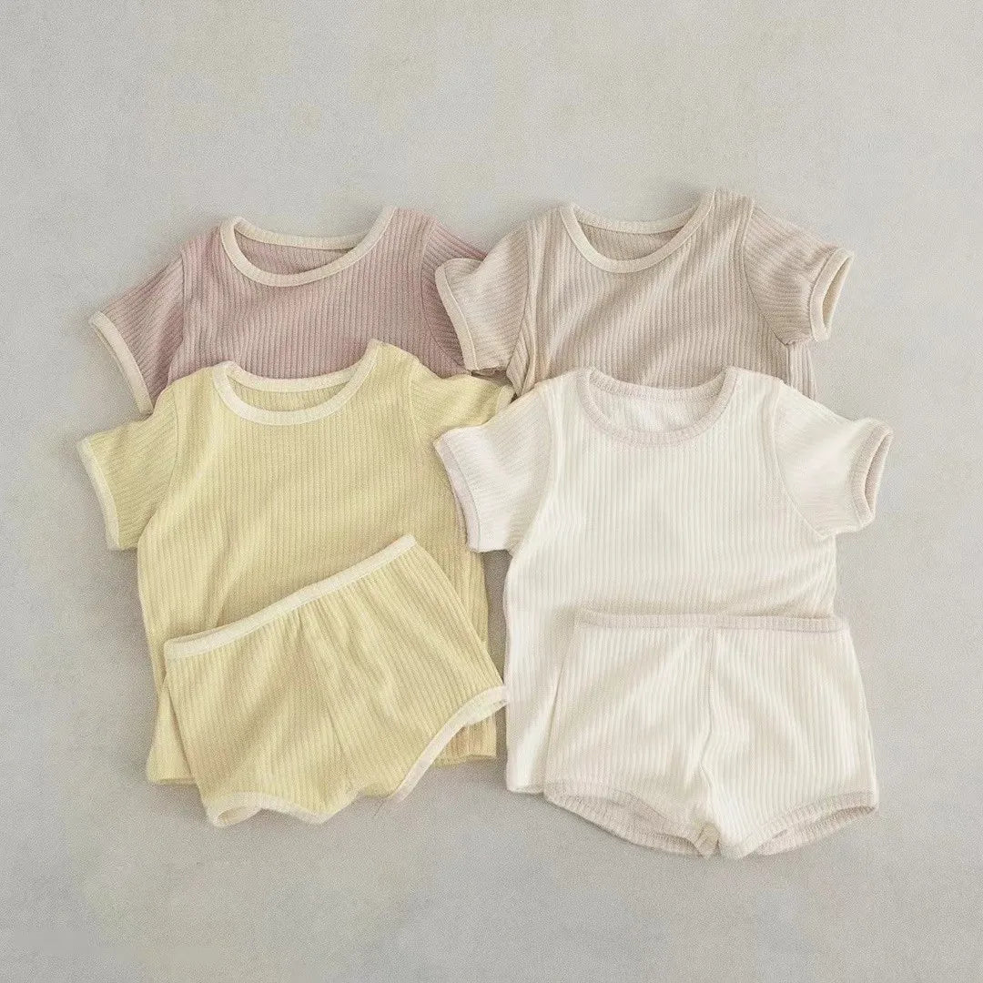 2024 Summer New Baby Short Sleeve Clothes Set Infant Boy Girl Solid T Shirts + Shorts 2pcs Suit Kids Cotton Breathable Outfits - GSINAS.com