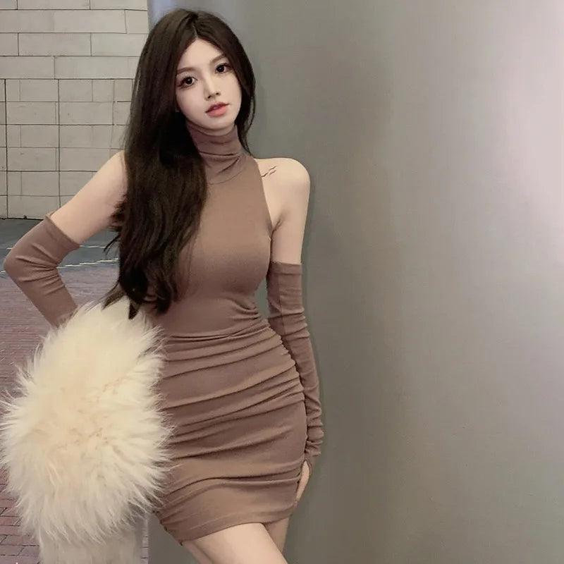 Women's Dress Slim Sexy Basics Dress High Collar Long Dress - GSINAS.com