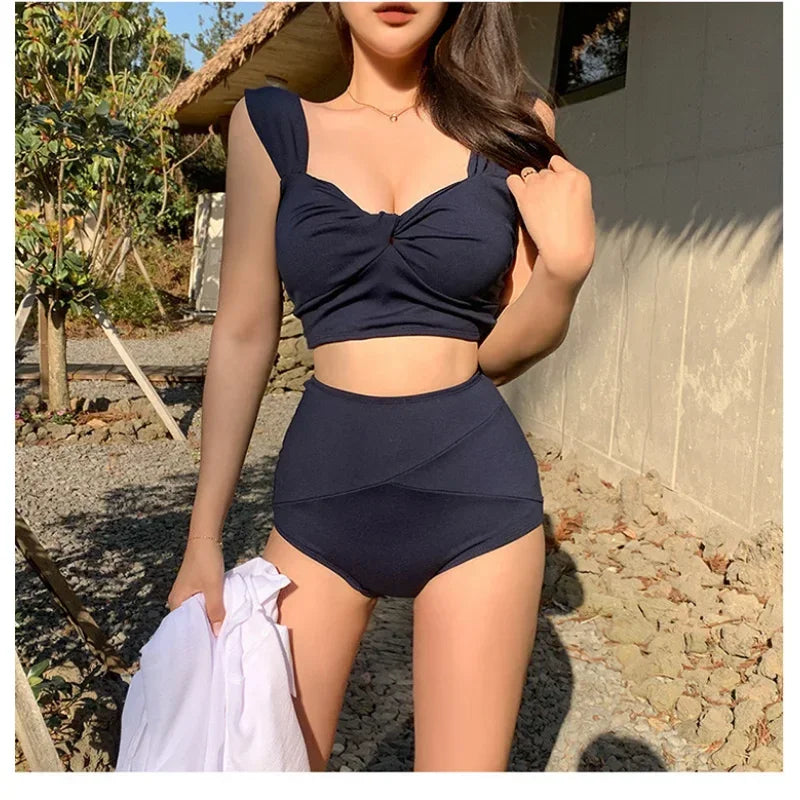 Woman Two-Piece Set Triangle BikiniS High Waist Swimsuit Korean Women's Solid Bikini Hot Spring Bathing Suit