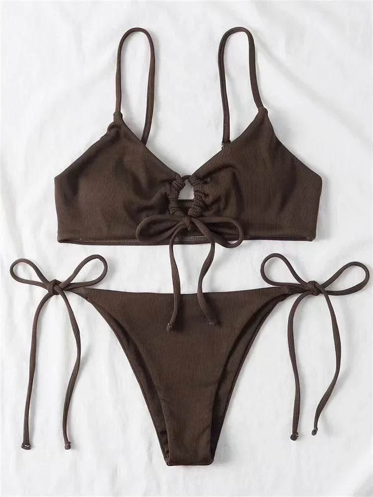 Low Waist Bikini Set - Sexy Solid Brazilian Swimsuit for Women's Beachwear.