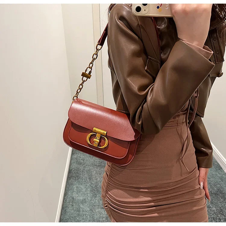 Luxury Women Brand Pu Leather Crossbody Bag Retro Chain Metal Letter Lock Flap Messenger Bag High Quality Shoulder Bag Tote - GSINAS.com